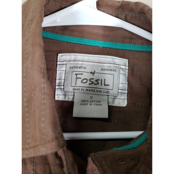 Fossil Shirt Mens Small Cotton Blend Button Up Lightweight Collared Brown - Picture 5 of 12